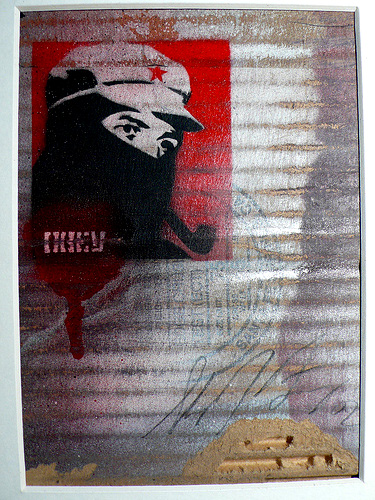 File:Commandante Stencil Collage on Cardboard.jpg